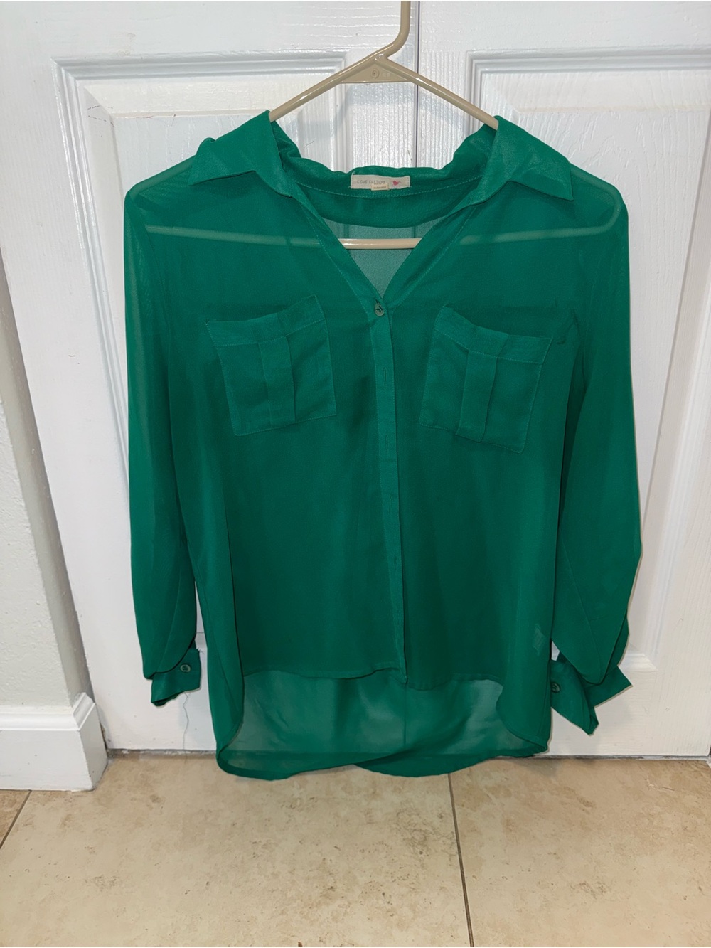 Love Culture Emerald Green Semi-Sheer Button Down Shirt